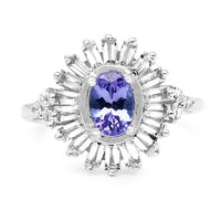 2.01 Carat Genuine Tanzanite and White Topaz .925 Sterling Silver Ring