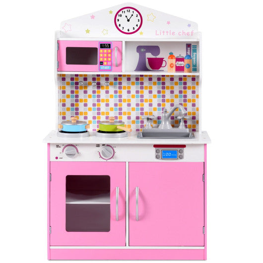 Kids Wooden Pretend Cooking Playset Cookware Play Set Kitchen Toys Toddler Gift-Pink - BIG FRENCHIES