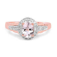 14K Rose Gold Plated 0.73 Carat Genuine Morganite & White Topaz .925 Sterling Silver Ring