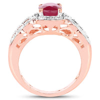 14K Rose Gold Plated 1.67 Carat Glass Filled Ruby and White Topaz .925 Sterling Silver Ring
