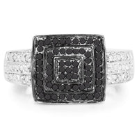0.55 Carat Genuine Black Diamond and White Diamond .925 Sterling Silver Ring