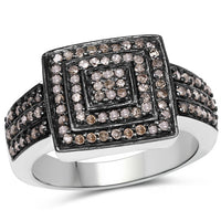 0.42 Carat Genuine Champagne Diamond .925 Sterling Silver Ring