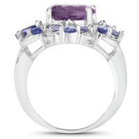 4.88 Carat Genuine Amethyst and Tanzanite .925 Sterling Silver Ring