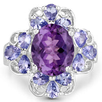 4.88 Carat Genuine Amethyst and Tanzanite .925 Sterling Silver Ring