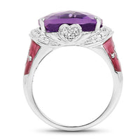 8.86 Carat Genuine Amethyst & White Topaz .925 Sterling Silver Ring