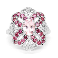 1.82 Carat Genuine Morganite & Rhodolite .925 Sterling Silver Ring