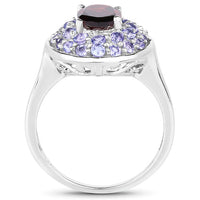 2.56 Carat Genuine Garnet & Tanzanite .925 Sterling Silver Ring