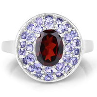 2.56 Carat Genuine Garnet & Tanzanite .925 Sterling Silver Ring