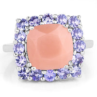 6.70 Carat Genuine Peach Moonstone and Tanzanite .925 Sterling Silver Ring