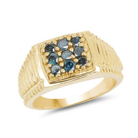 14K Yellow Gold Plated 0.63 Carat Genuine Blue Diamond .925 Sterling Silver Ring