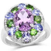 3.89 Carat Genuine Amethyst, Tanzanite & Chrome Diopside .925 Sterling Silver Ring