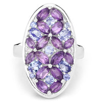 3.13 Carat Genuine Amethyst, Tanzanite and White Topaz .925 Sterling Silver Ring