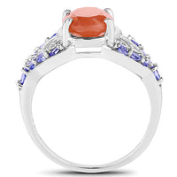 3.06 Carat Genuine Peach Moonstone and Tanzanite .925 Sterling Silver Ring