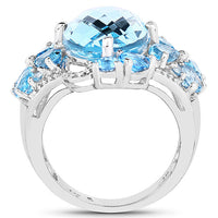 9.50 Carat Genuine Blue Topaz and Swiss Blue Topaz .925 Sterling Silver Ring