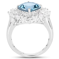 5.19 Carat Genuine London Blue Topaz & White Topaz .925 Sterling Silver Ring