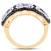 14K Yellow Gold Plated 2.60 Carat Genuine Tanzanite and Black Spinel .925 Sterling Silver Ring