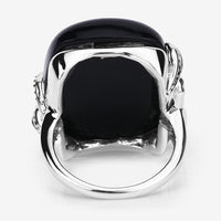21.04 Carat Genuine Black Onyx and White Topaz .925 Sterling Silver Ring