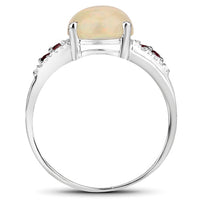 2.05 Carat Genuine Ethiopian Opal, Pink Tourmaline and White Topaz .925 Sterling Silver Ring
