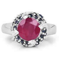 3.70 Carat Glass Filled Ruby and Blue Sapphire .925 Sterling Silver Ring