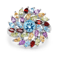 3.70 Carat Genuine Multi Stone .925 Sterling Silver Ring