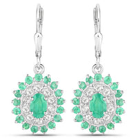 6.53 Carat Genuine Zambian Emerald and White Topaz .925 Sterling Silver 3 Piece Jewelry Set (Ring, Earrings, and Pendant w/ Chain)