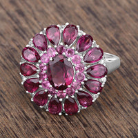 6.19 Carat Genuine Rhodolite and White Topaz .925 Sterling Silver Ring