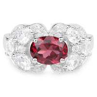 3.16 Carat Genuine Rhodolite and White Zircon .925 Sterling Silver Ring