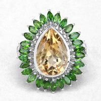 7.02 Carat Genuine Citrine and Chrome Diopside .925 Sterling Silver Ring