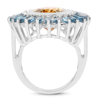 7.54 Carat Genuine Citrine & London Blue Topaz .925 Sterling Silver Ring