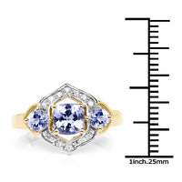14K Yellow Gold Plated 1.58 Carat Genuine Tanzanite and White Topaz .925 Sterling Silver Ring