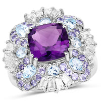 8.38 Carat Genuine Multi Stones .925 Sterling Silver Ring