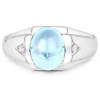 3.67 Carat Genuine Swiss Blue Topaz and White Topaz .925 Sterling Silver Ring