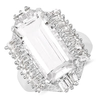 9.77 Carat Genuine Crystal Quartz & White Topaz .925 Sterling Silver Ring