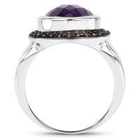 5.35 Carat Genuine Amethyst and Black Spinel .925 Sterling Silver Ring