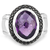 5.35 Carat Genuine Amethyst and Black Spinel .925 Sterling Silver Ring