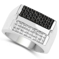 0.64 Carat Genuine Black Diamond and White Diamond .925 Sterling Silver Ring