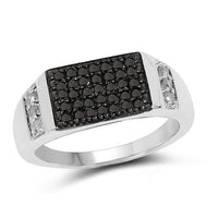 0.55 Carat Genuine Black Diamond and White Diamond .925 Sterling Silver Ring