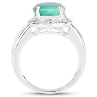 4.72 Carat Genuine Emerald and White Diamond .925 Sterling Silver Ring