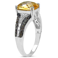 2.82 Carat Genuine Citrine, Champagne Diamond & White Diamond .925 Sterling Silver Ring