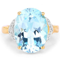 14K Yellow Gold Plated 11.32 Carat Genuine Blue Topaz and White Topaz .925 Sterling Silver Ring