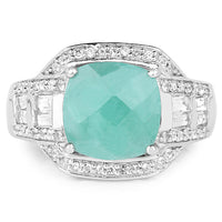 4.09 Carat Genuine Emerald and White Topaz .925 Sterling Silver Ring