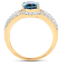 14K Yellow Gold Plated 2.30 Carat Genuine London Blue Topaz and White Topaz .925 Sterling Silver Ring