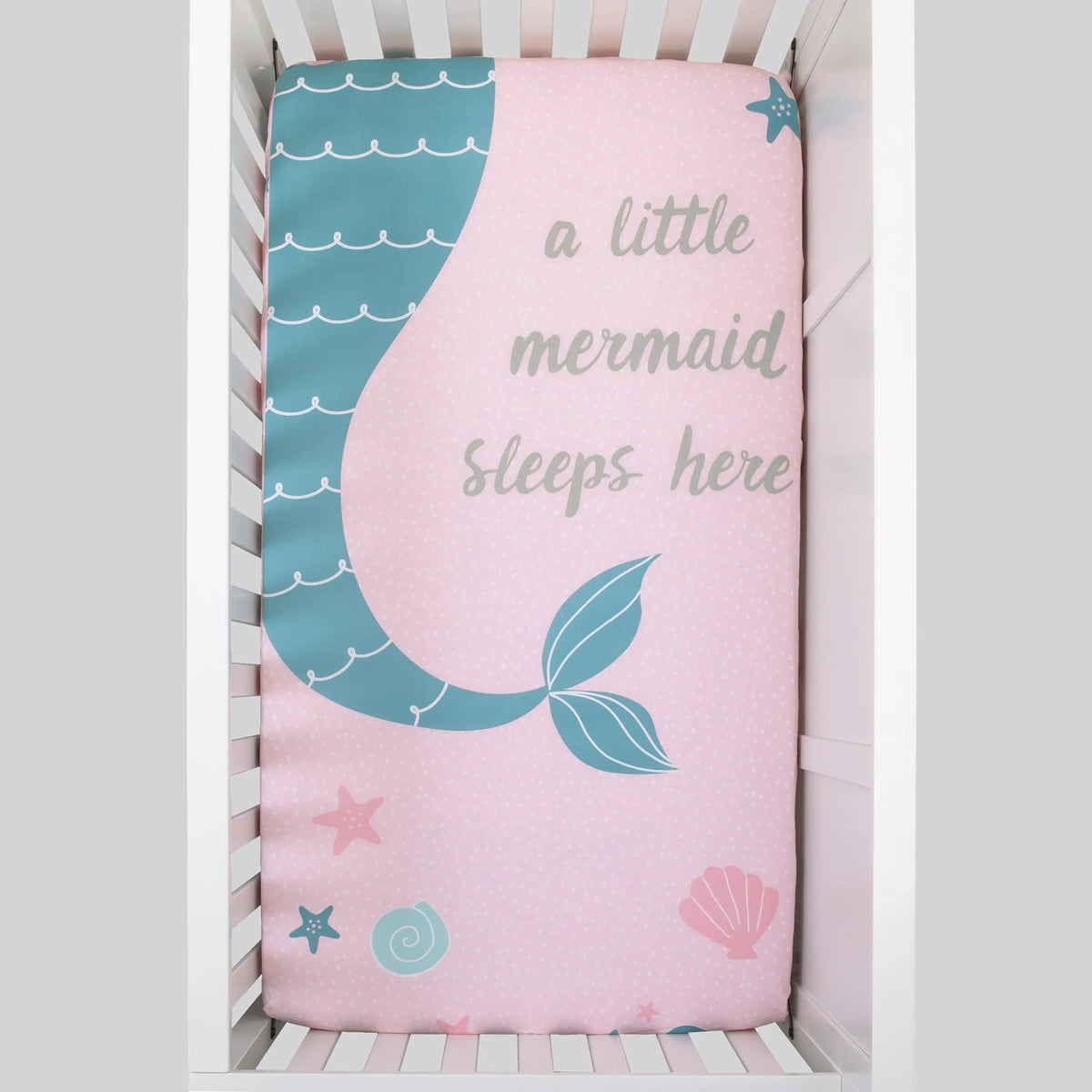Sugar Reef Mermaid Photo Op 100% Cotton Fitted Crib Sheet, A Little Mermaid Sleeps Here - BIG FRENCHIES