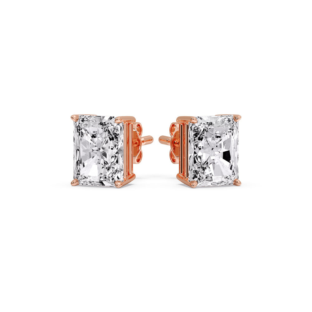Certified Basket Stud Earrings Set With Radiant Cut Diamonds (1.00ct - 4.00ct)