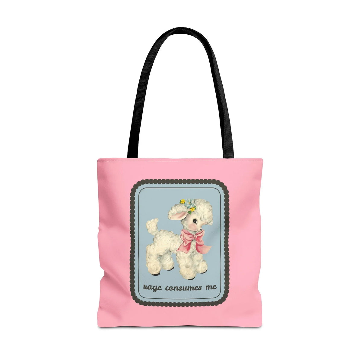 Rage Consumes Me Tote Bag with Flowers and Sheep - BIG FRENCHIES