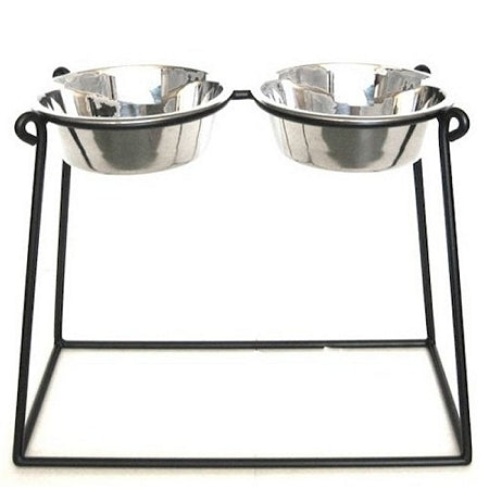 PetsStop Pyramid Elevated Double Dog Feeder, XXL, Black – 24-Inch High Stand with Two 3-Quart Bowls