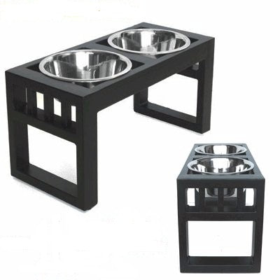 PetsStop Libro Double Diner, Extra Large, 18" High Raised Feeder for Tall Dogs with 3 Qt Bowls