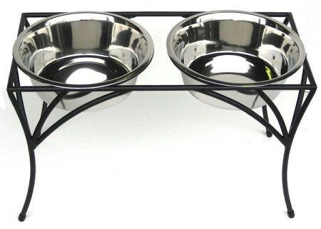 PetsStop Arbor Double Diner Raised Dog Feeder, Small – Wrought Iron Stand with Two 1-Quart Stainless Steel Bowls