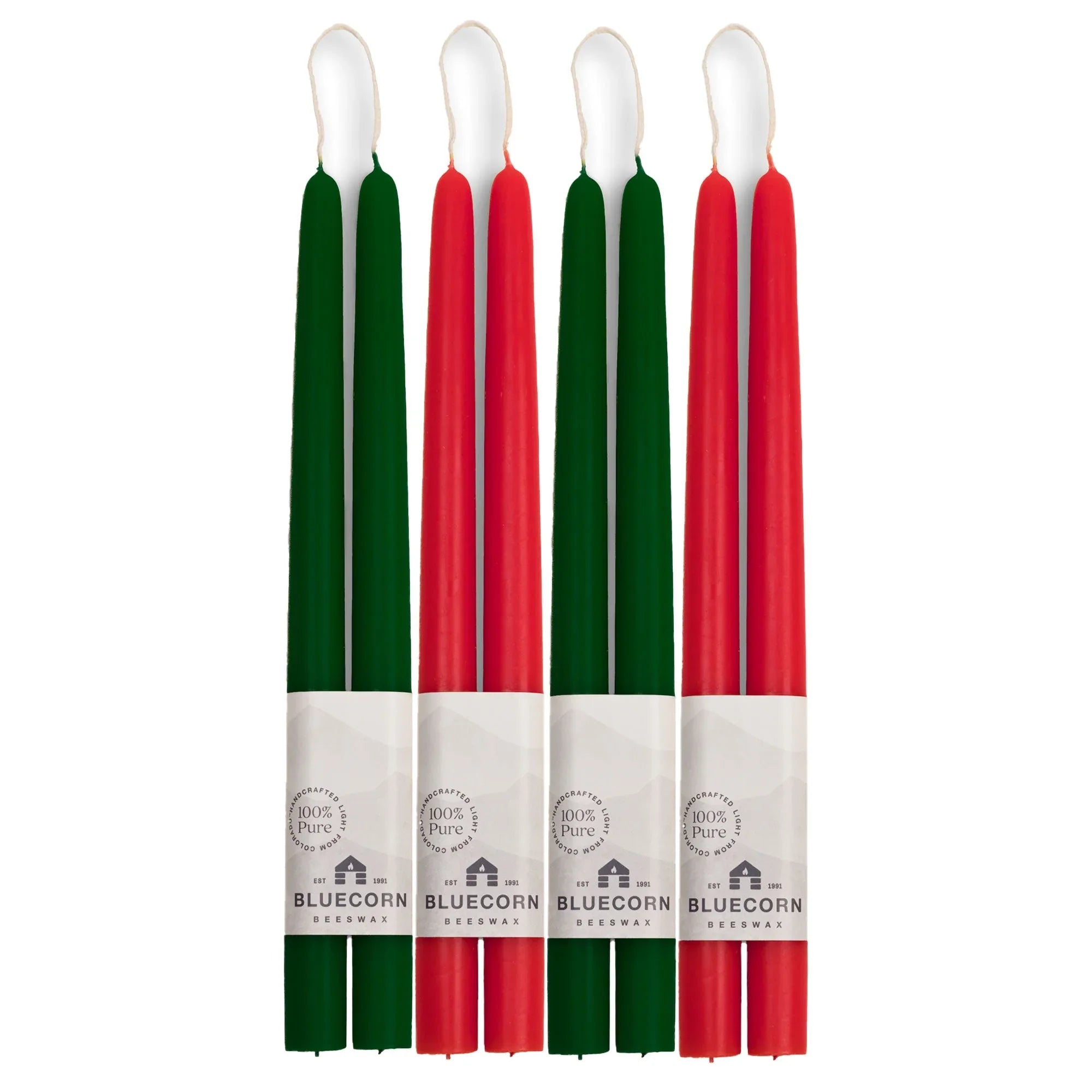 Classic Christmas Beeswax Taper Candle Bundle - Red & Moss Green - BIG FRENCHIES