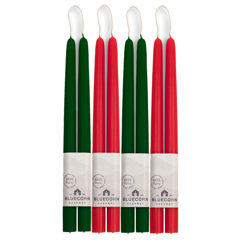 Classic Christmas Beeswax Taper Candle Bundle - Red & Moss Green - BIG FRENCHIES
